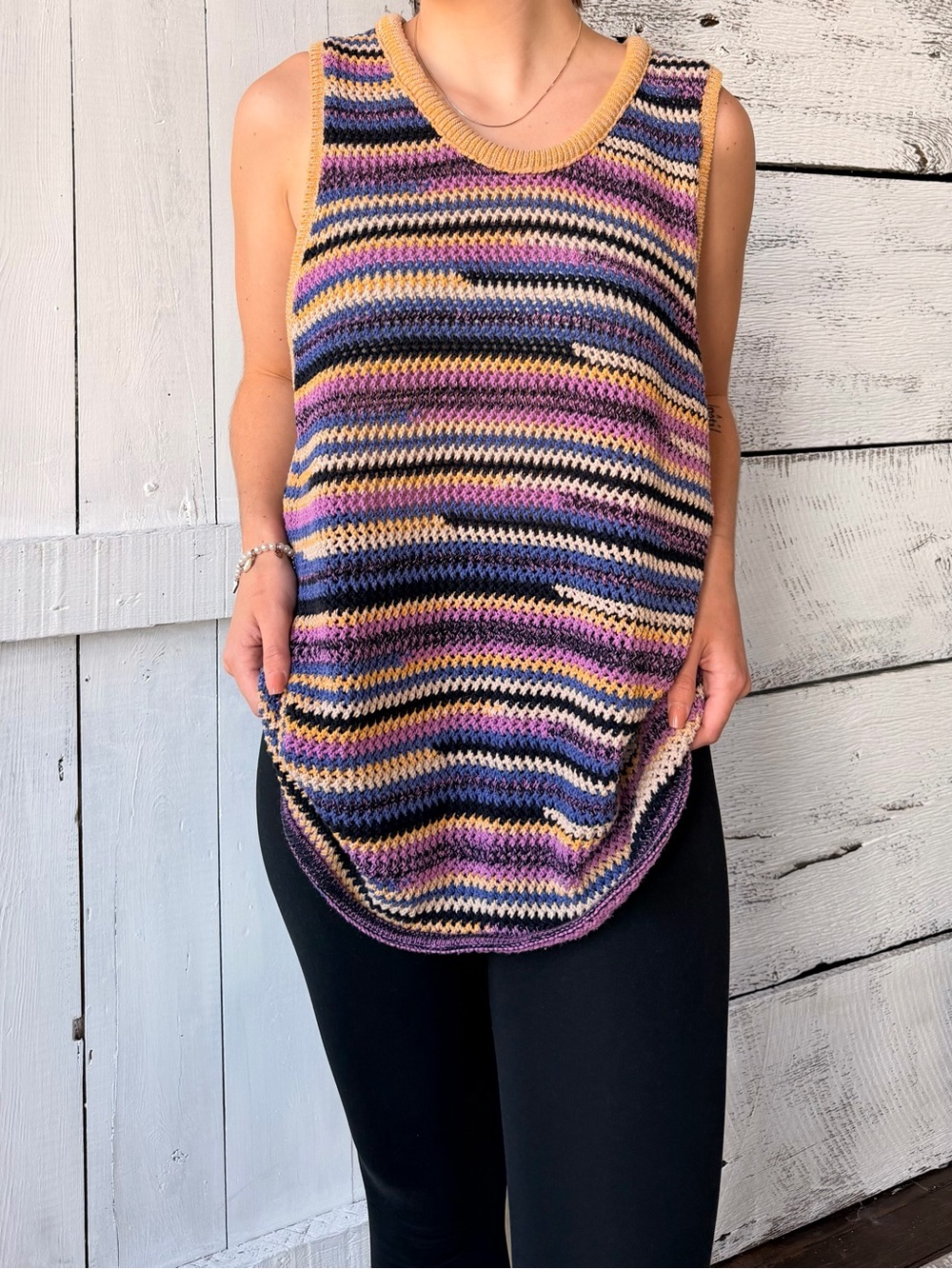 Zara Multicolor Striped Open Knit Sweater Tank Top XL